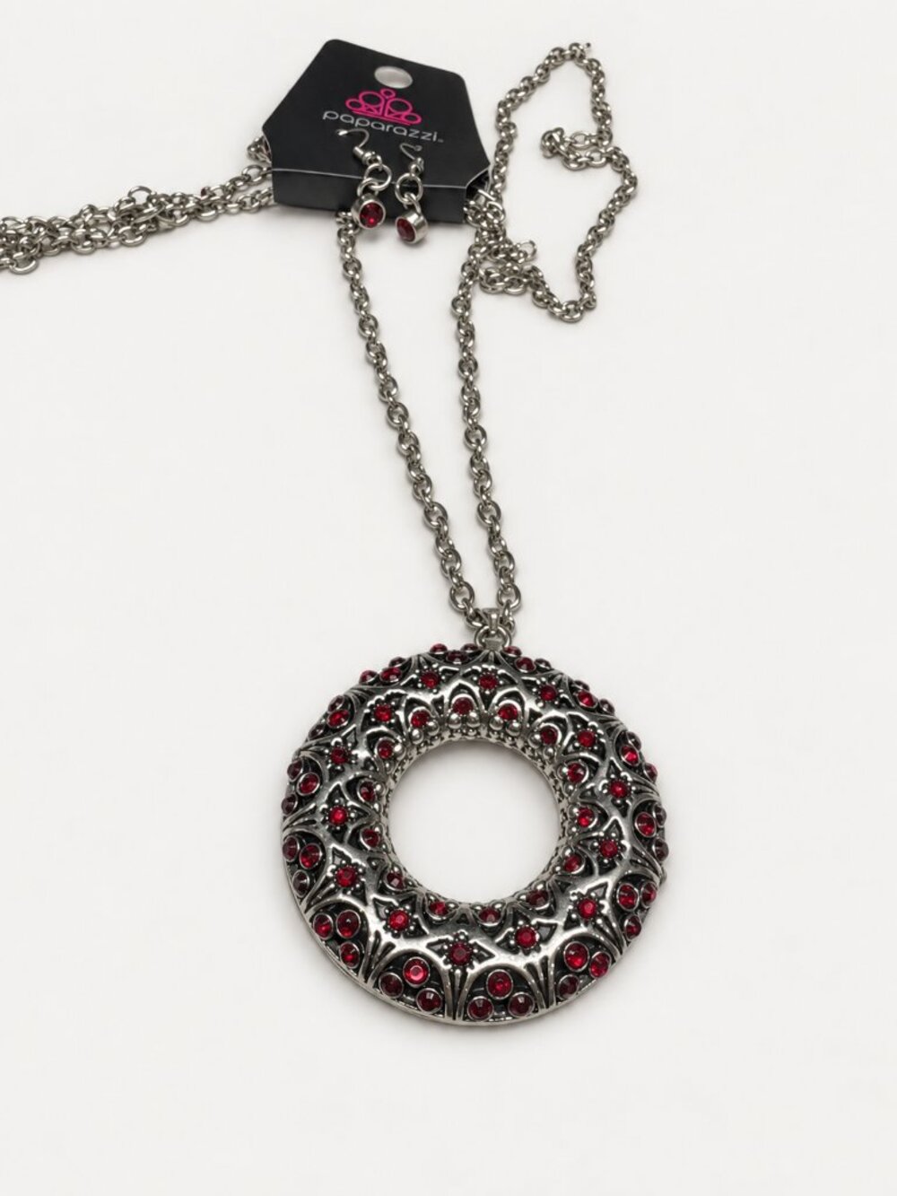 Paparazzi Red Silver Tone Long Necklace Set 2 Earring Pairs Bracelet Bundle